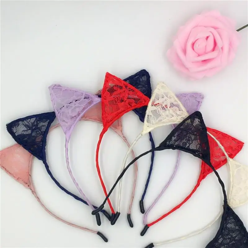 

1PC Girls Black Lovely Cat Ear Head Chain Jewelry Holiday Polyester Headband Hair Accessories Lace Women Sexy Hair Accessories