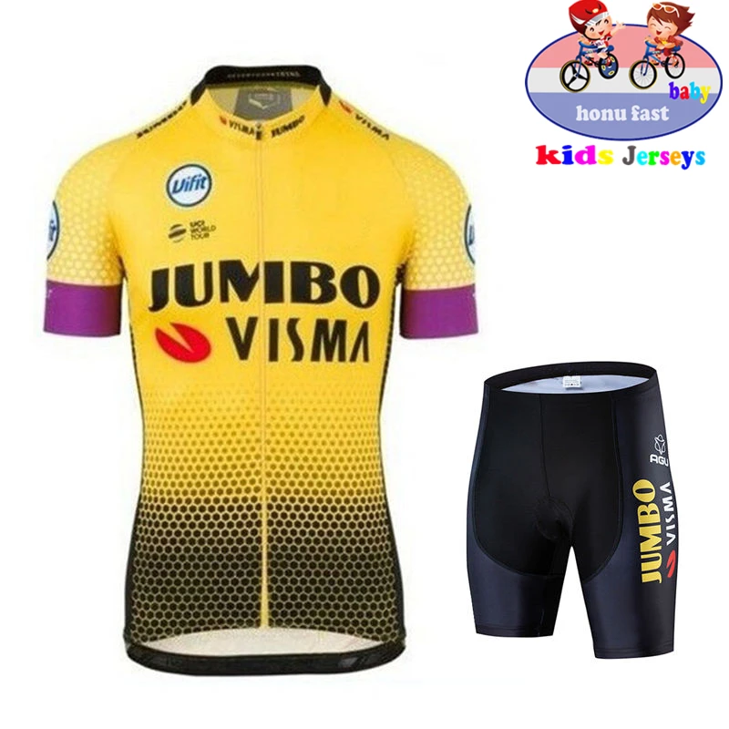 Jumbo Visma дышащий Детский комплект из джерси и шорт флуоресцентный розовый детский велосипед одежда для мальчиков и девочек летний велосипед Bianchi
