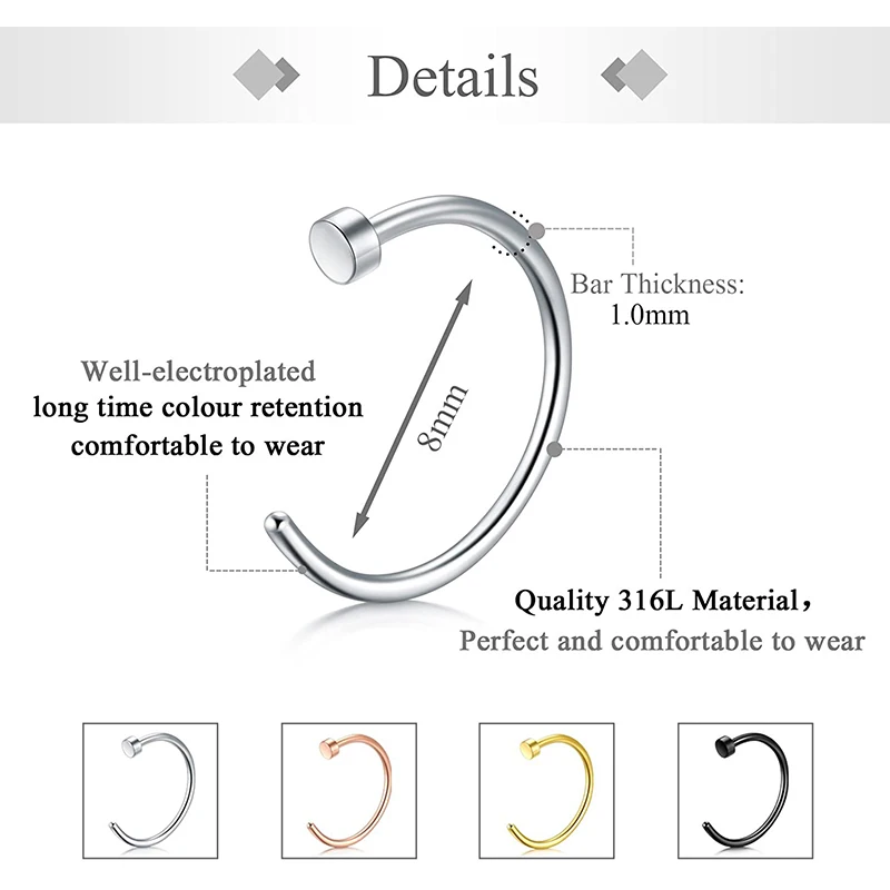 Кольцо для носа из хирургической стали 20 г Для Пирсинга Носа | Украшения и