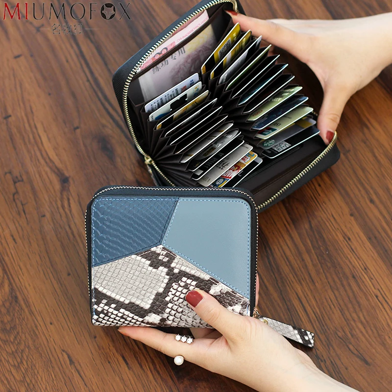 

Fashion Women Wallets Snake Pattern Patchwork Genuine Leather Women Business Card Holder Wallet Bank Credit Card Case ID Holders