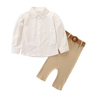 pudcoco 1 6t 3pcs toddler kids lapel single breasted button up white shirt topsbeltpants clothes sets tracksuit