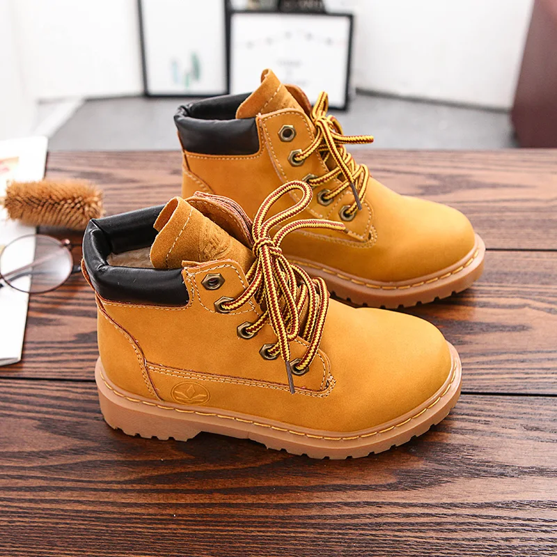 Children Boots Kid Sneaker High-Top Leather Boots for Boy and Girl Rubber Anti Slip Snow Boot Fashion Lace-up Winter Shoes