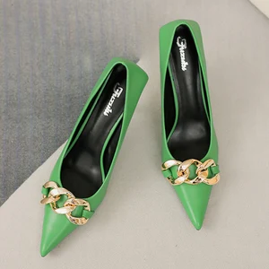 2021 Brand Women White Green Heels Pumps Scarpins Luxury Office Ladies Designer Prom Stiletto 8cm Hi