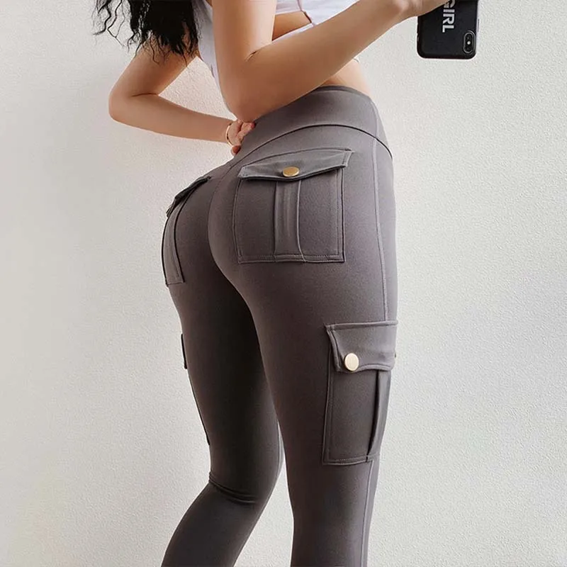 

NORMOV New Women High Waist Leggings Slim Elastic Four Pockets Push Up Legging Female Workout Fitness Leggins Femme Casual