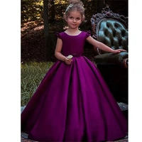 purple flower girl dress for wedding girls first communion dress satin ball gowns with beading sash elegant dresses custom made