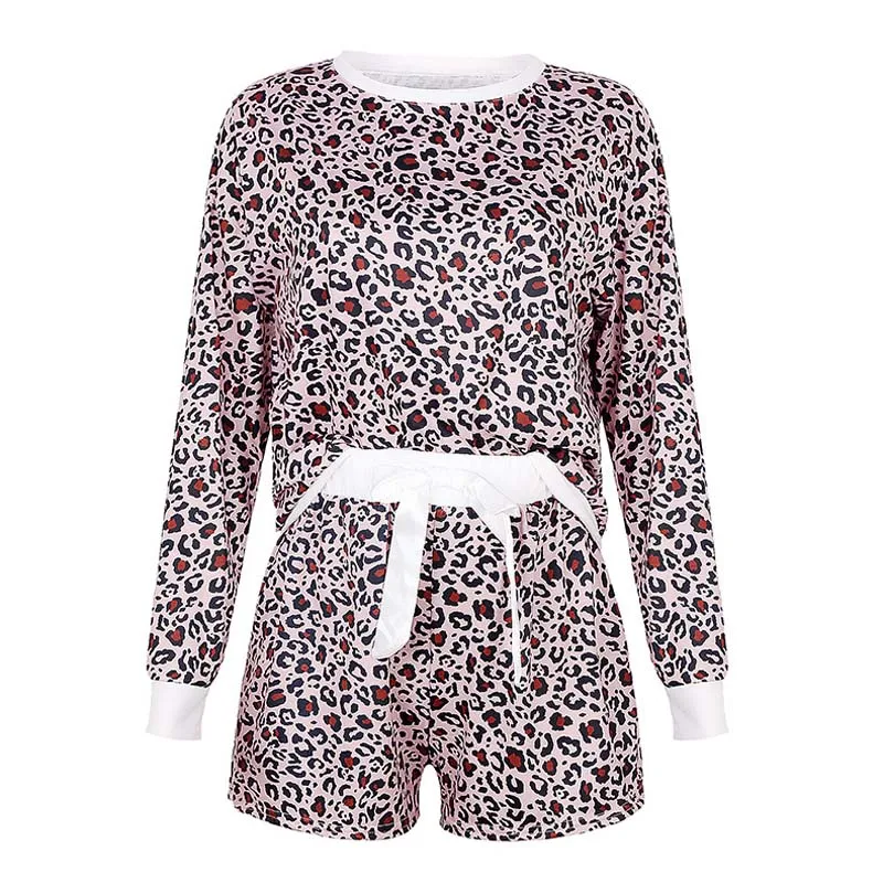 

2020 Leopard Lounge Set for Women Shorts Set 2 Piece Home Matching Sets Lounge Wear Two Piece Set Women Tracksuit Print XXL