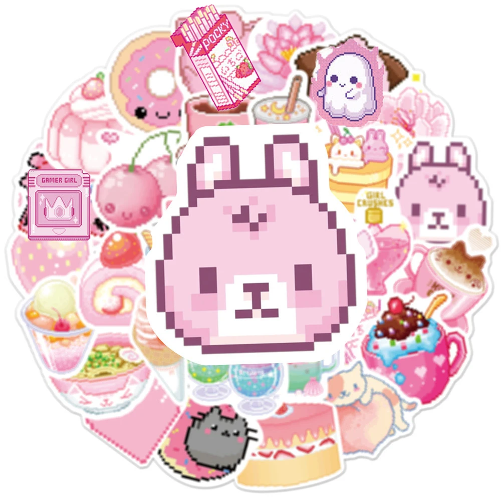 10/30/50 Uds INS estilo Rosa Pixel de dibujos animados pegatinas bicicleta DIY equipaje de viaje port&aacute;til Graffiti etiqueta engomada impermeable ni&ntilde;o pegatina de juguete-2