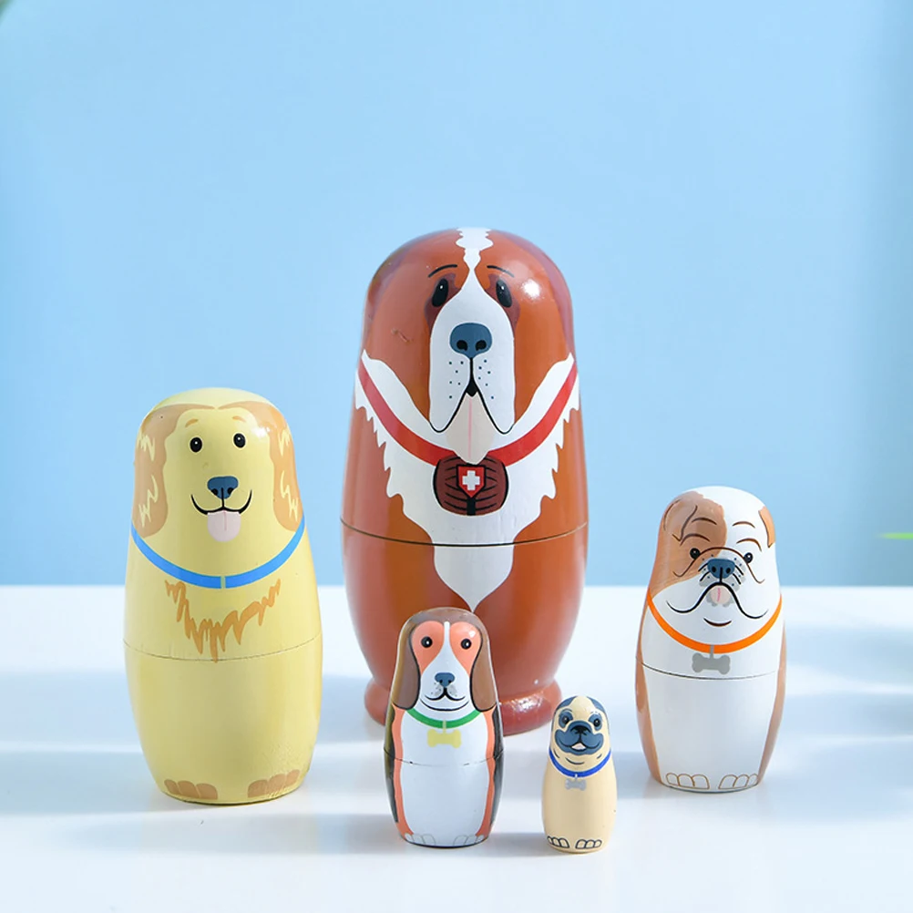 

Russian Wooden Dolls Set DIY Handmade Lovely Dog Design Nesting Dolls Cute Doll for Children Holiday Gifts