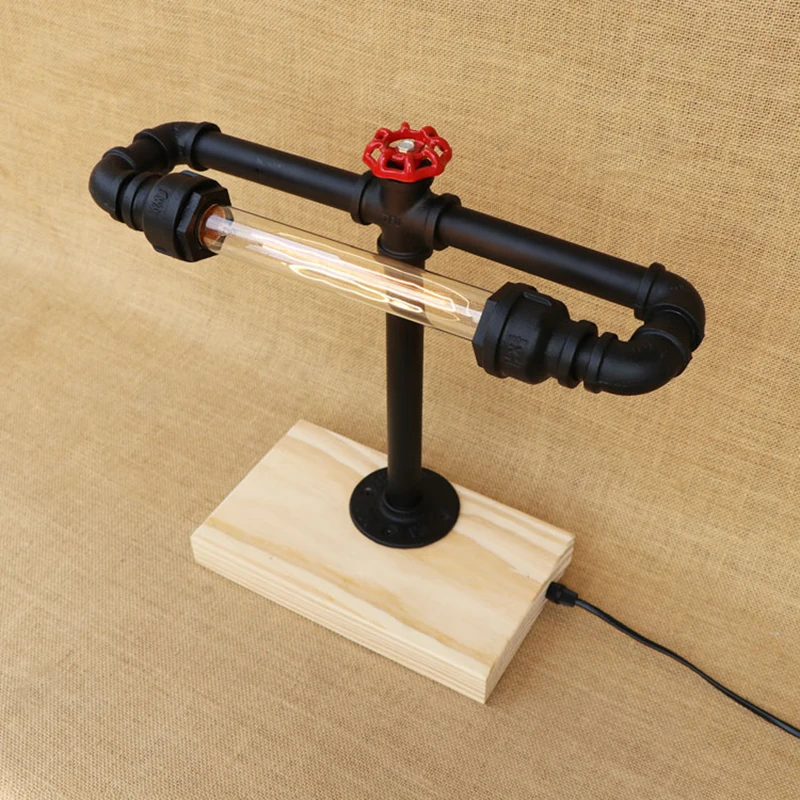 Современная промышленная деревянная настольная лампа с паровой трубкой в стиле