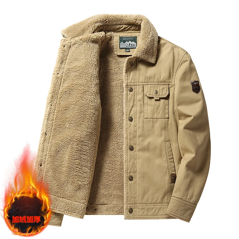 Мужская теплая куртка-бомбер на флисе цвета хаки | одежда