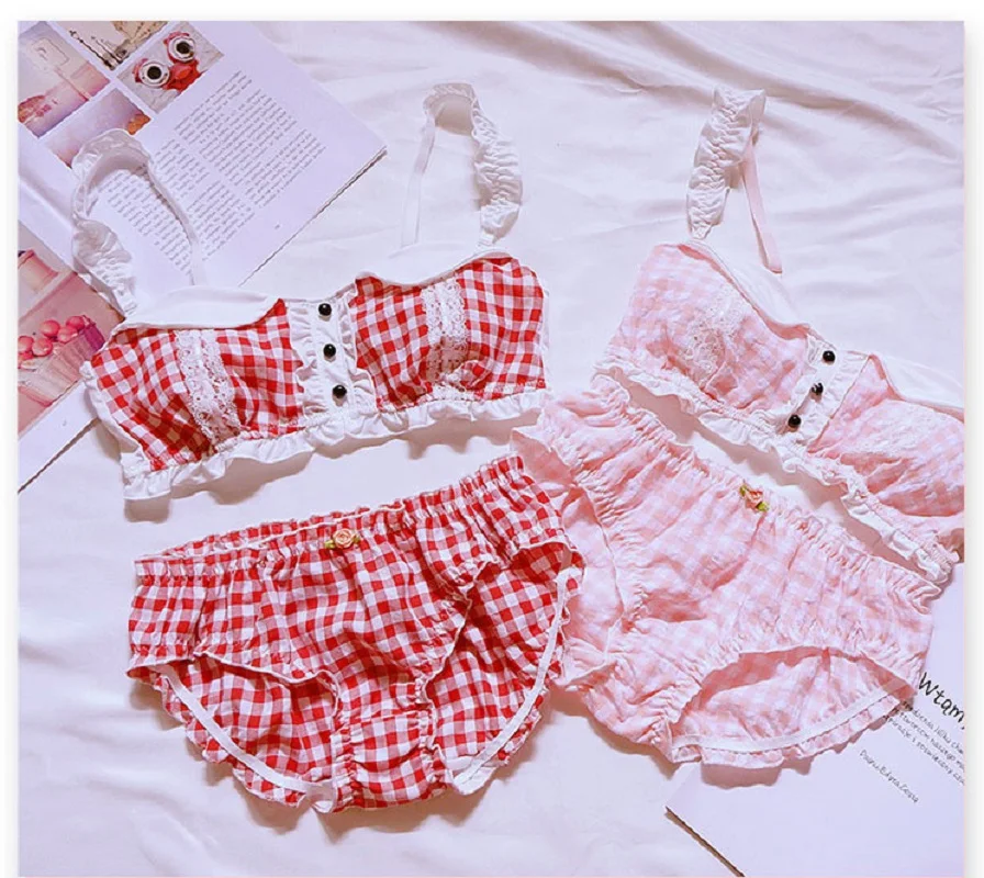 Поддельный Воротник пуговицы клетчатый хлопковый комплект нижнего белья