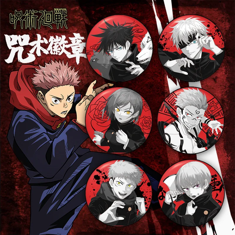 

Jujutsu Kaisen Badges 58mm Gojo Satoru Itadori Yuji Ryomen Sukuna Fushiguro Nobara Student Commemorative Anime Tinplate Brooches