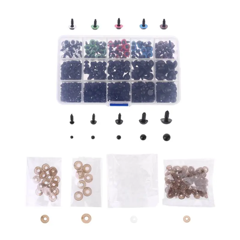 

786 Pcs Colorful Plastic Crafts Safety Eyes 15 Grid DIY Kit with Washer for Bear A2UB