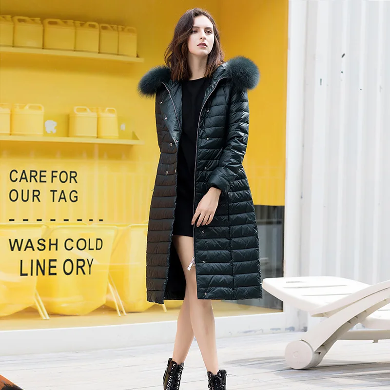 Зима 2019 новый стиль пуховик женский выше колена длинный толстый плюс размер