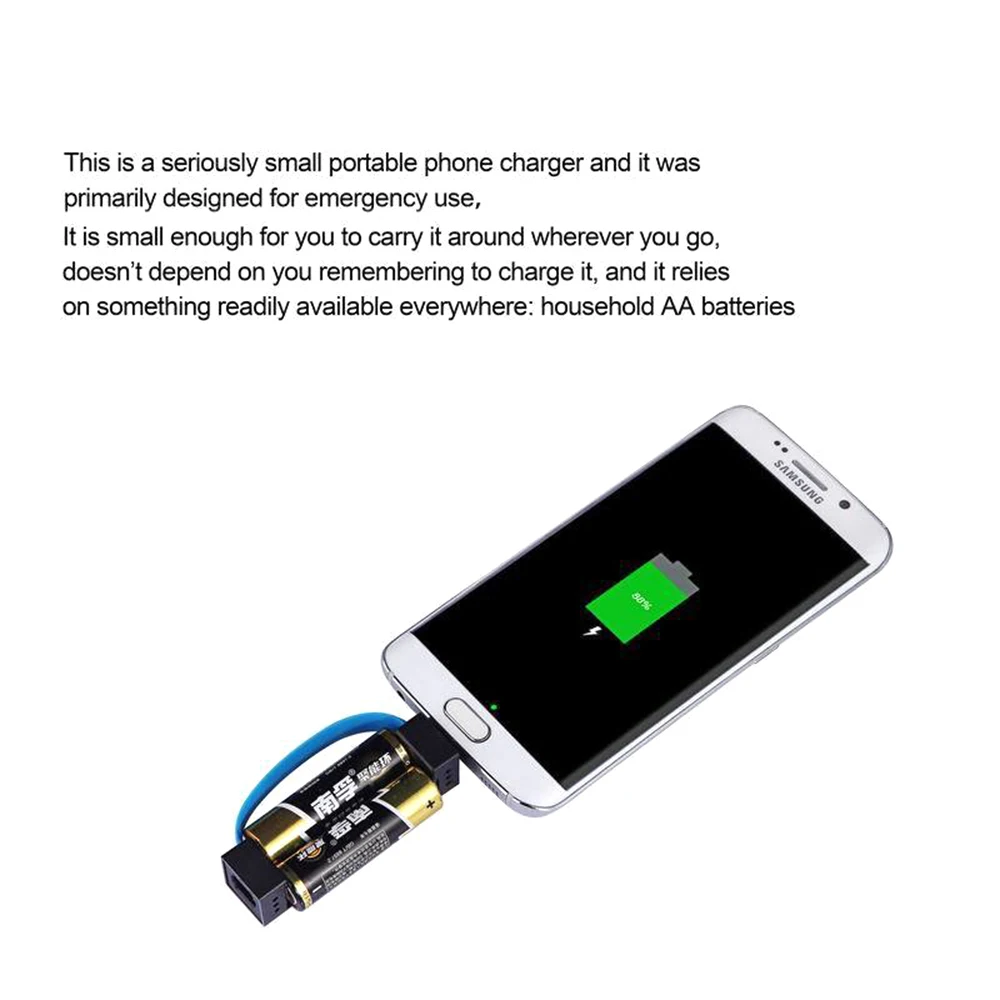 portable emergency mobile phone charger powered by aa batteries micro usbdrivelight connector for general purpose phones free global shipping