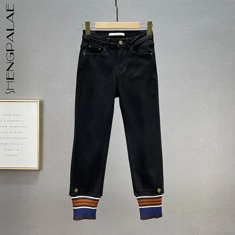 

SHENGPALAE уличная мода утолщенные джинсы женские зимние 2021 новые черные свободные прямые джинсовые брюки с высокой талией женские тренды