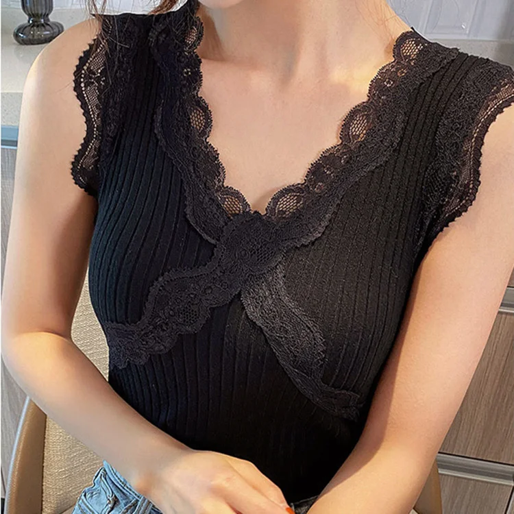 Женский Простой Модный трикотажный костюм кружевная Весенняя майка