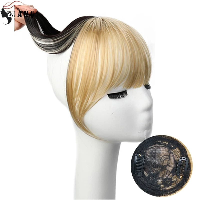 DIANQI Synthetic Bangs Ombre Blonde Black Anime Fake Bang Topper Hair Extensions False Fringe Clip On Hair for Women