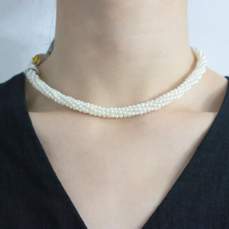 Модное женское ожерелье с имитацией жемчуга плетеное золотым бантом шелковый