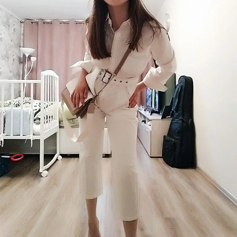 Женский джинсовый комбинезон с длинным рукавом черный/белый повседневный 2019 |