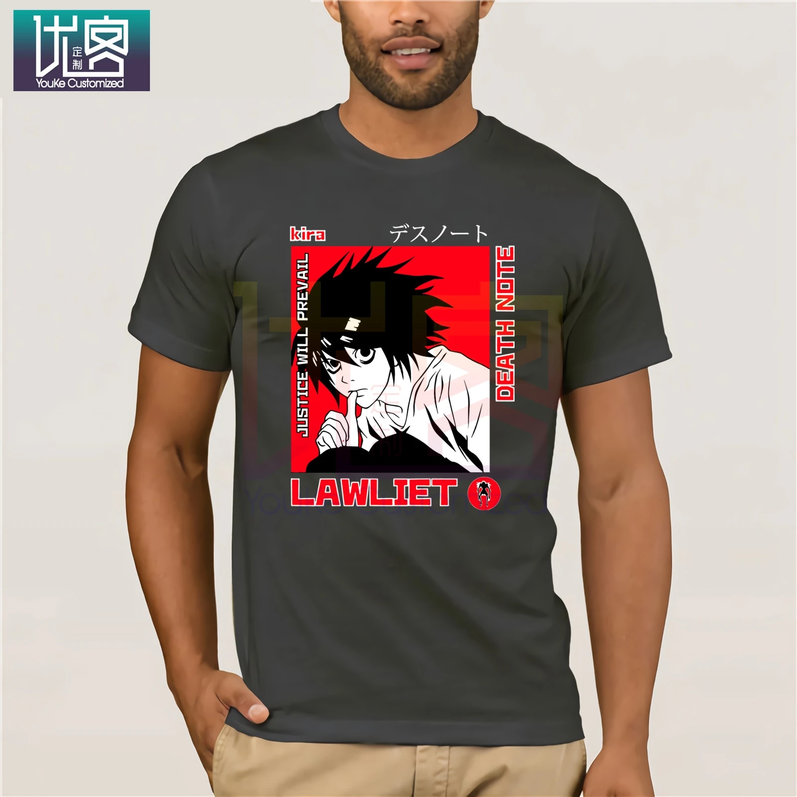 Футболка с коротким рукавом Death Note-L Kira Lawliet Уникальные повседневные футболки из