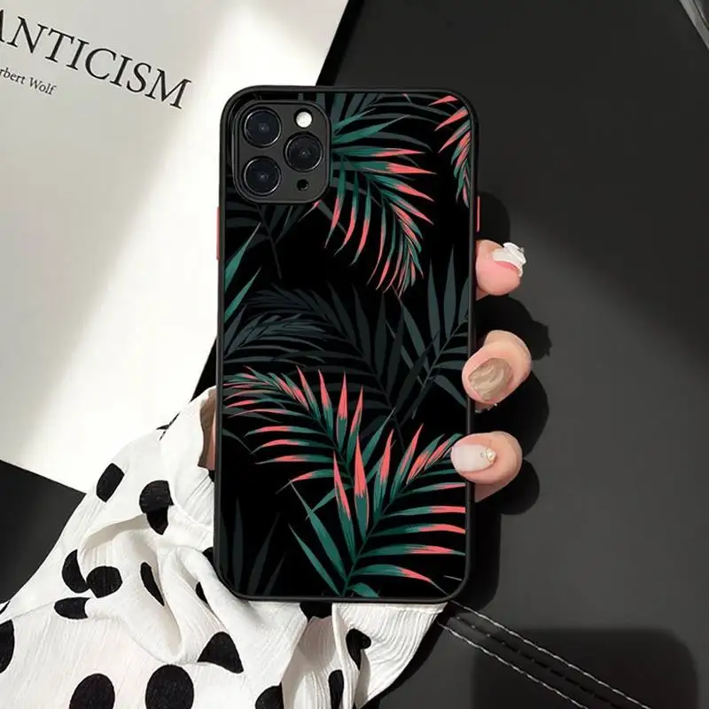

Phone Case For iPhone 12 11 Mini Pro XR XS Max 7 8 Plus X Summer banana leaves Matte transparent cover