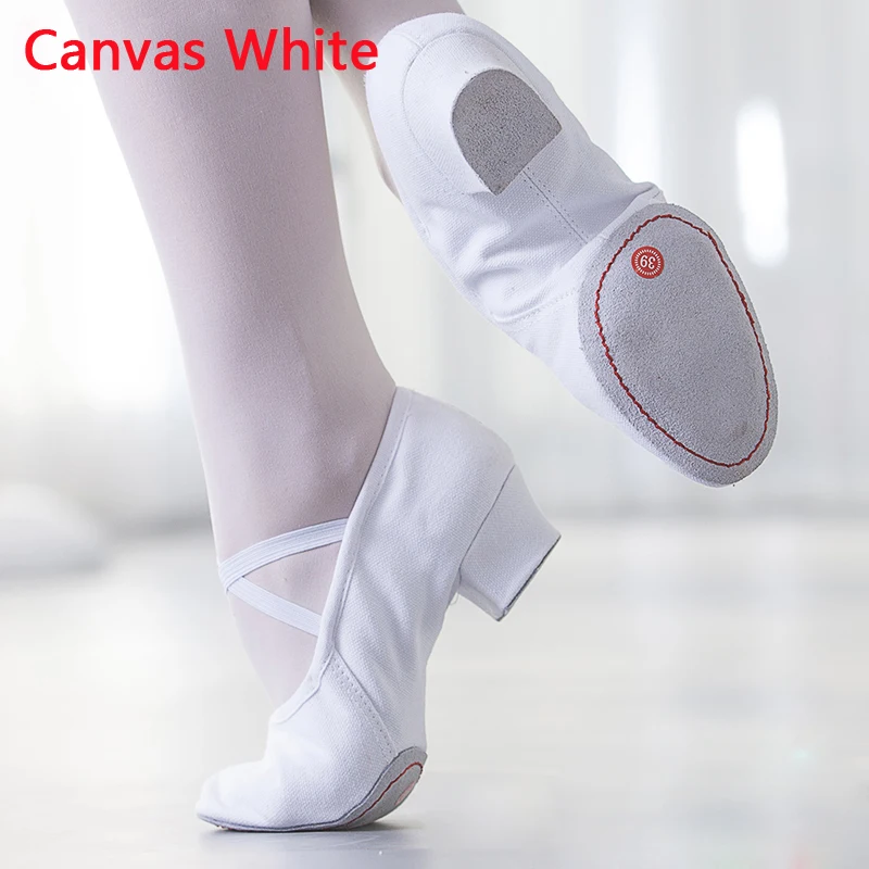 Canvas White Качественная танцевальная обувь для женщин; кожаная обувь на среднем каблуке для девочек; балетная обувь для джаза; обувь для танца живота и йоги; обувь для латинских танцев; обувь для учителя - Цвет: Canvas White