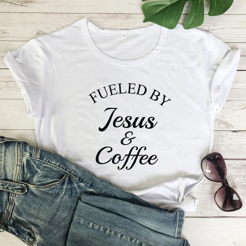 Fueled By Jesus &amp Coffee женская футболка размера плюс христианская рубашка модная