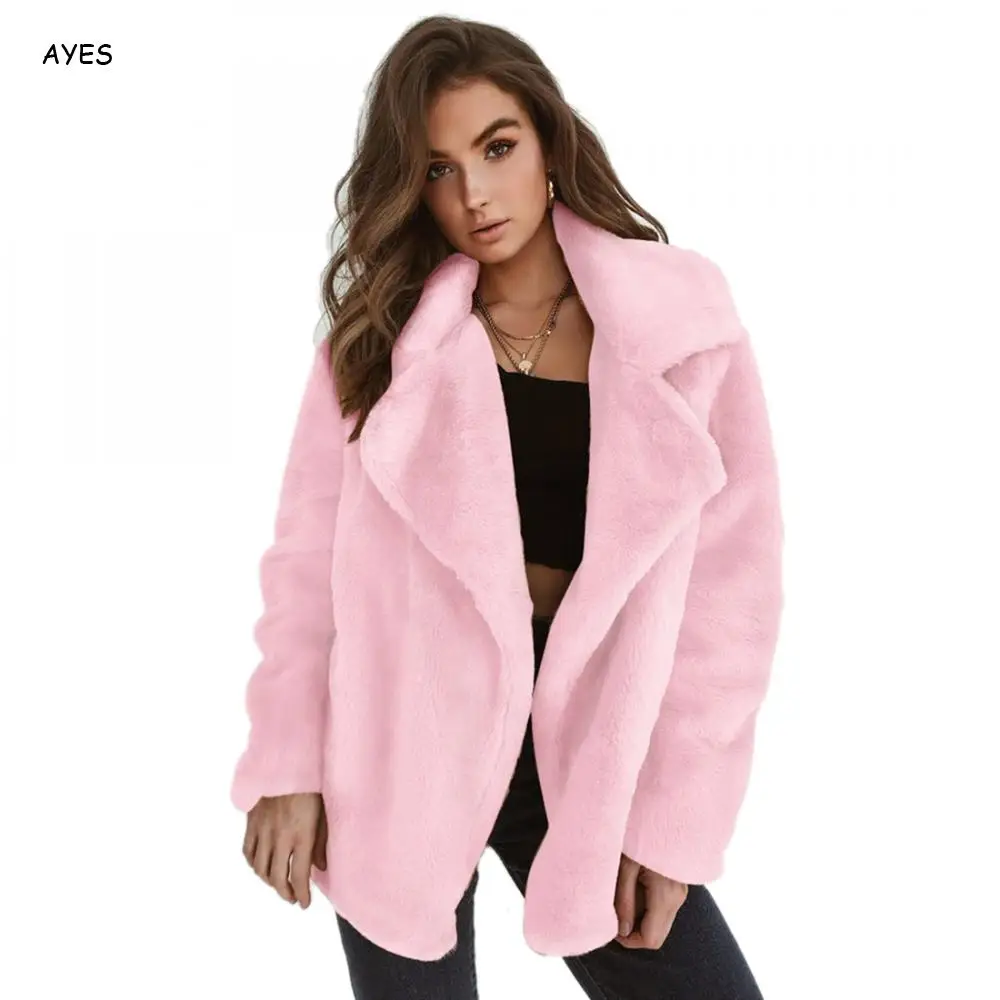 

Осень 2019, пальто из искусственного меха, женские зимние теплые мягкие Меховые пушистые пальто, женская розовая плюшевая куртка Тедди, Повсе...