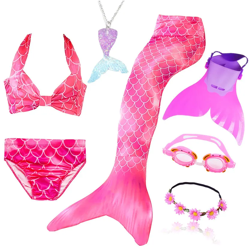 Kids Swimming Mermaid Tail Bikini Set can add with Monofin Flipper Ariel Costumes Cosplay Swimsuit Bathing Suit for Girls - Цвет: Package 1