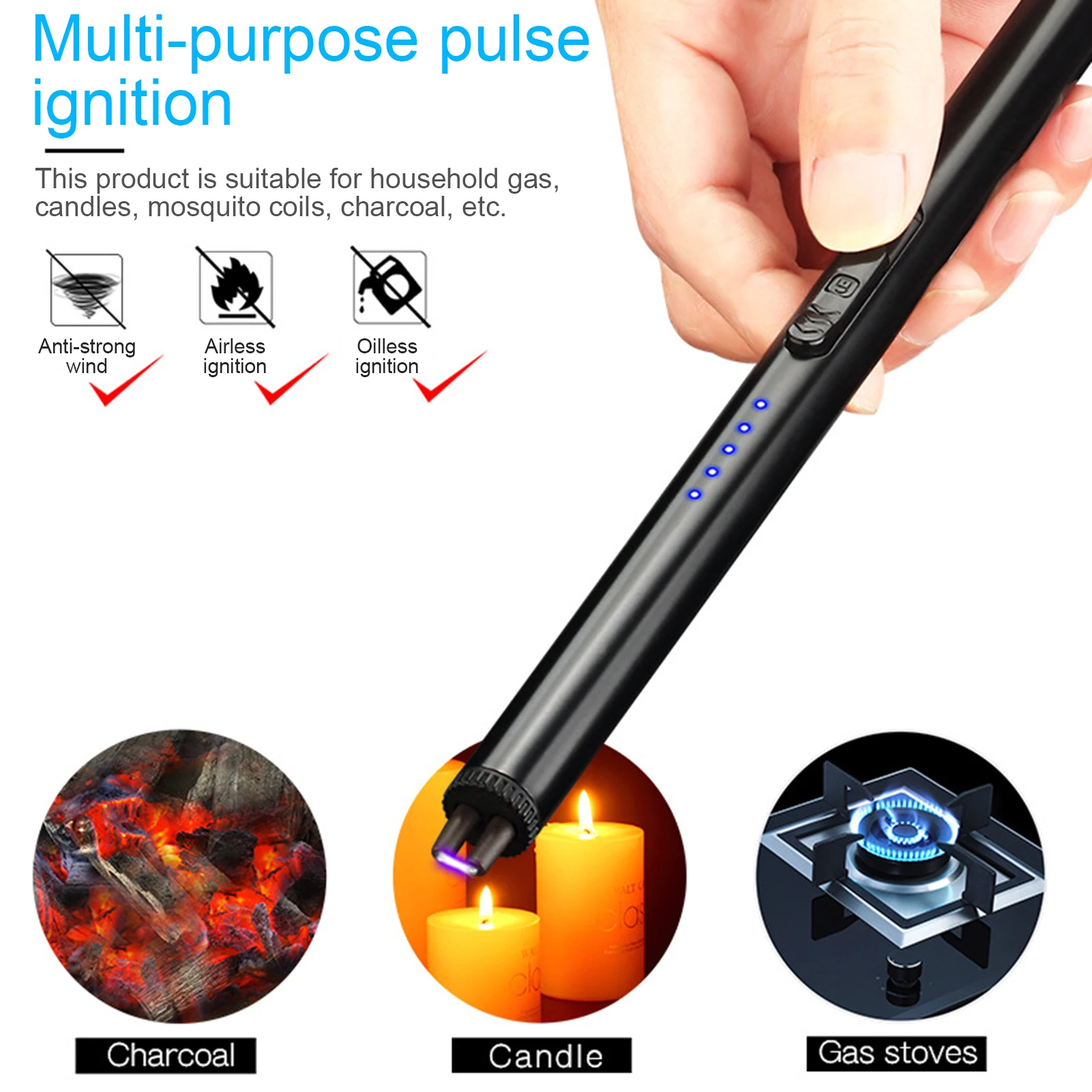 

New Electric Arc Lighter USB Windproof Flameless Plasma Ignition Long Kitchen Igniter Lighter For Candle Gas Stove Outdoor BBQ