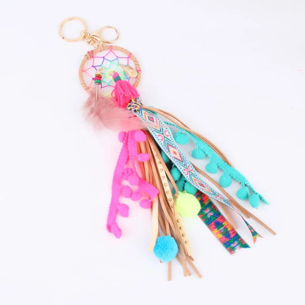 1 шт. винтажный Ловец снов разноцветный длинный брелок с кисточками Boho кожаный