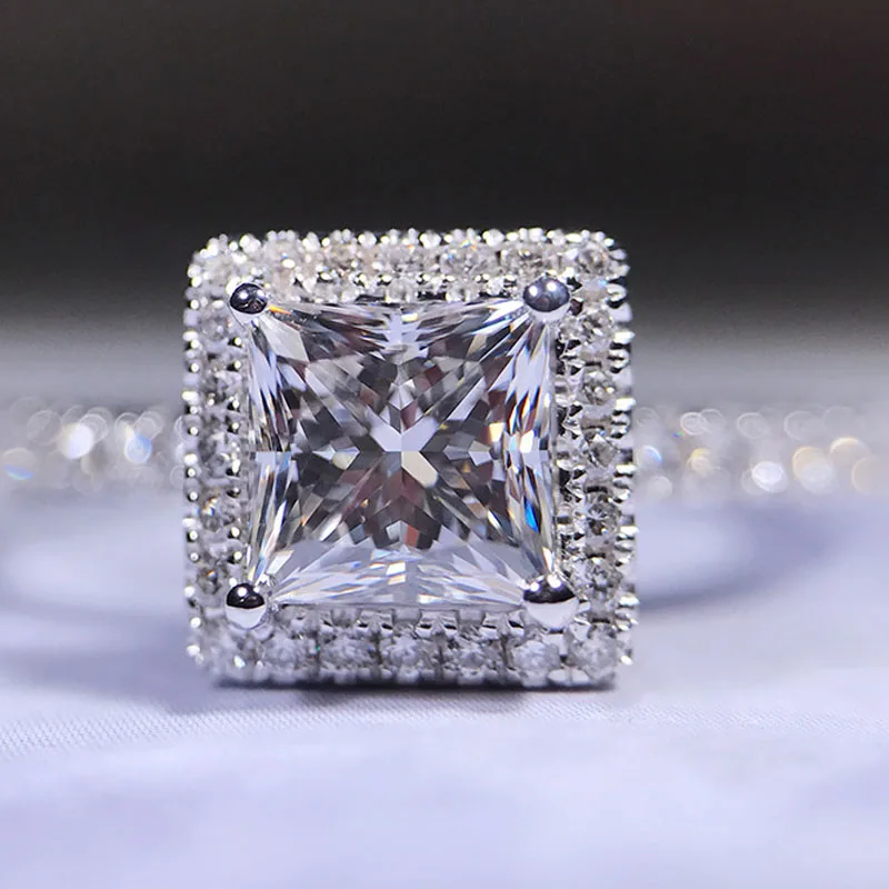 Женское кольцо с бриллиантами 14K белое золото 1 2 3 4 5 карат муассант квадратное