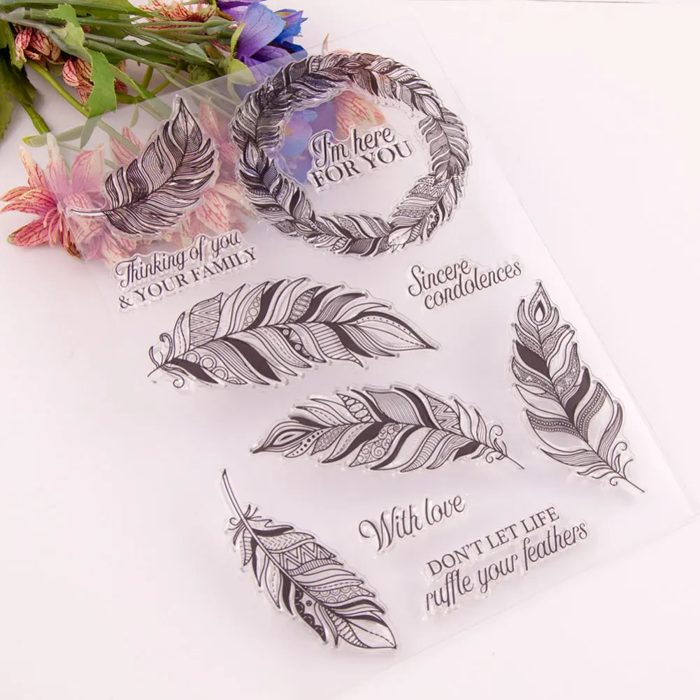 Прозрачный силиконовый штамп с перьями и листьями/печать для скрапбукинга