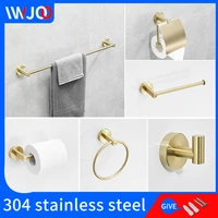 bathroom towel holder set golden stainless steel wall mount towel bar ring washroom shelves storage rack hooks Tissue holder