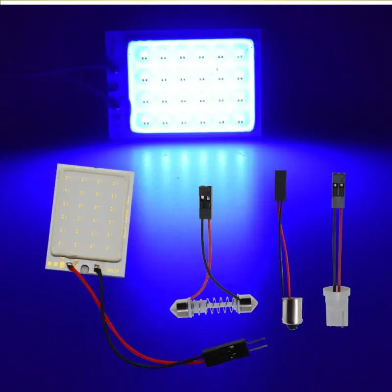 Blue 2 шт. T10 удара 24smd Светодиодная панель для автомобиля супер белый авто Интерьер Чтение карта лампа светильник купол с фестонами BA9S 3 адаптер AC/DC 12V - Испускаемый цвет: Blue