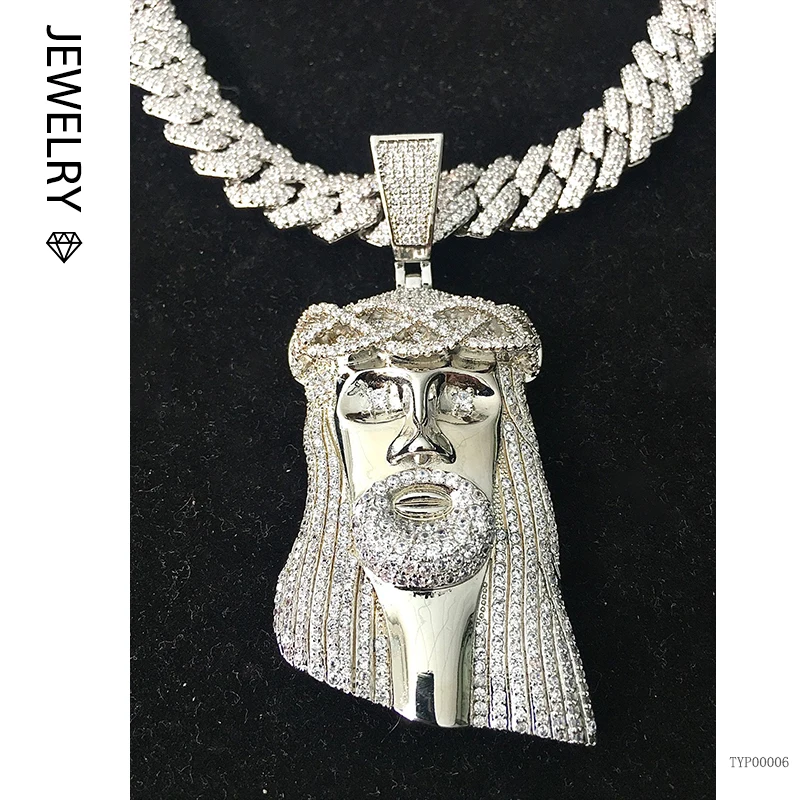 

Ожерелье с кулоном в виде головы Иисуса Христа с цирконом, инкрустированное крупными ювелирными украшениями в стиле хип-хоп и 18-каратным зо...