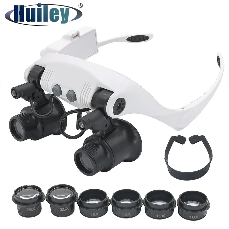 

10X 15X 20X 25X Illuminated Helmet Magnifier Double Eye Glasses Loupe Third Hand Magnifying Glass for Jeweler Watch Repairing