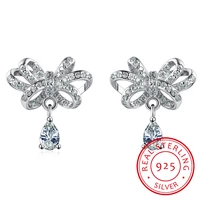 925 sterling silver jewelry shiny cz zirconia bowknot stud earrings pendientes boucles doreilles s e349