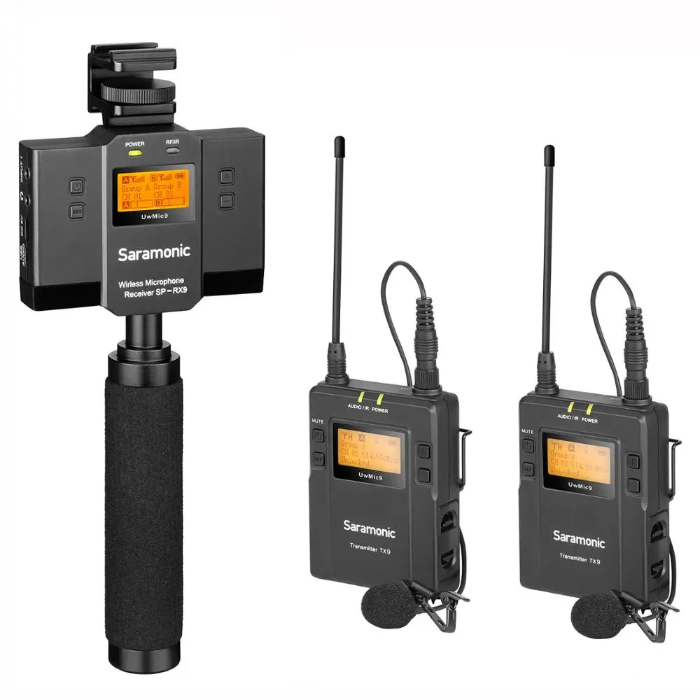 저렴한 Saramonic UWMIC9 Kit12/kit13 DSLR 카메라 용 비디오 방송 인터뷰 용 UHF Lavalier 무선 마이크 시스템 IOS Android
