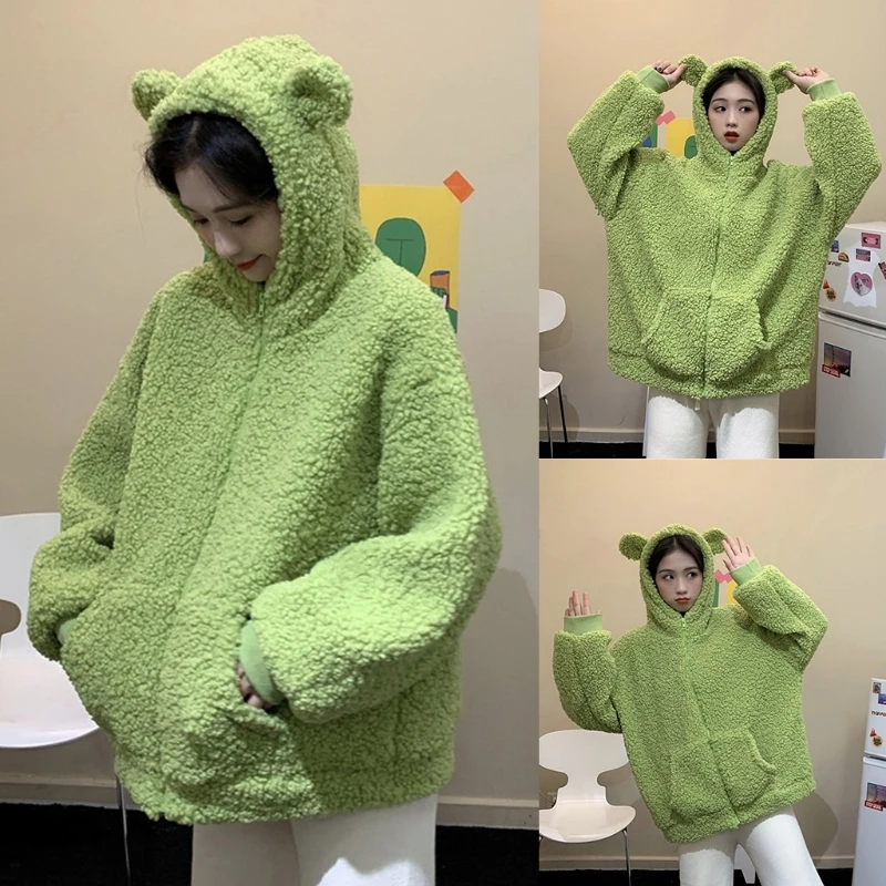 Женская зимняя Милая лягушка глаза куртка с капюшоном длинным рукавом из