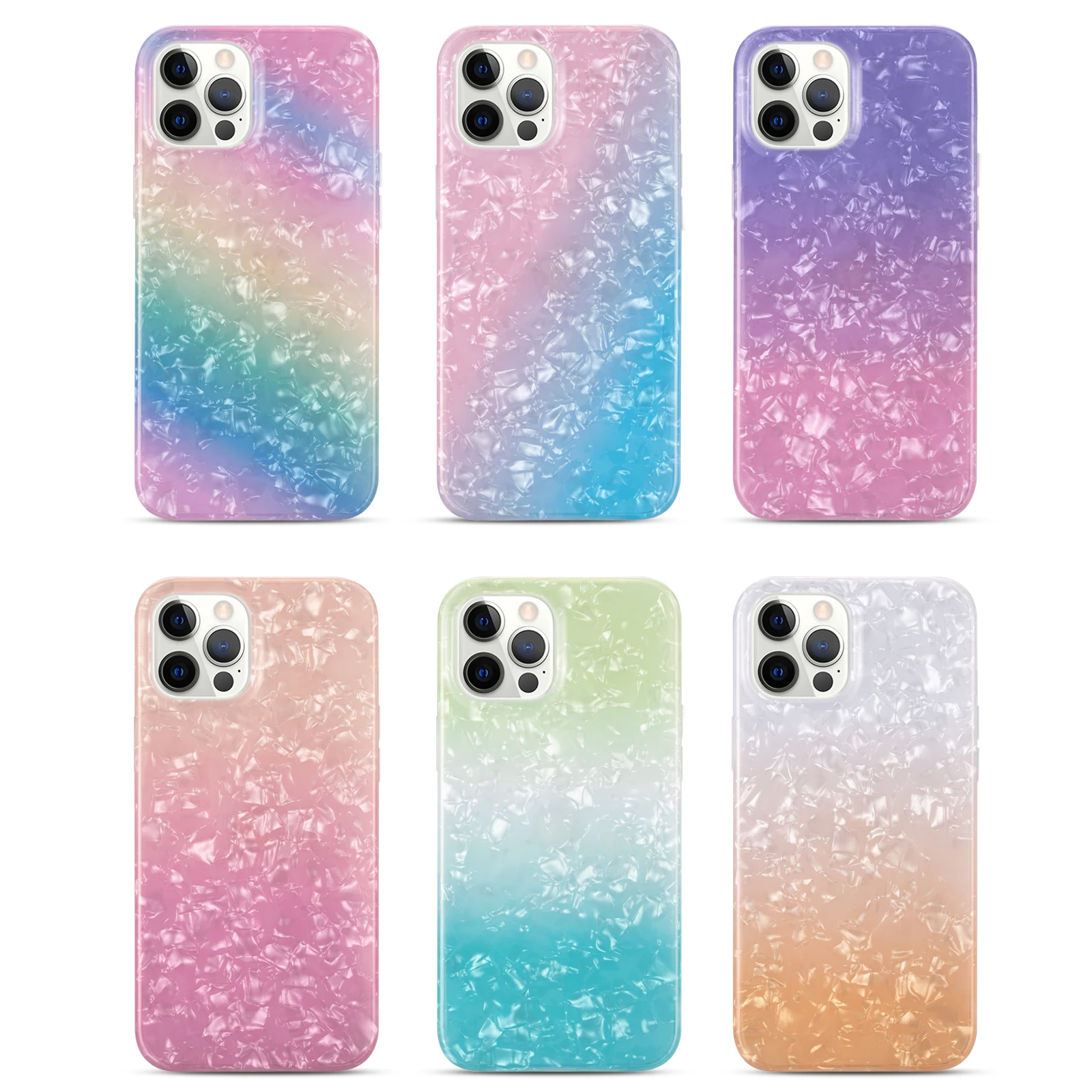

Fashion Gradient Shell Pattern Phone Case for iPhone 13 12 11 Pro Max 6S 7 8 Plus SE 2020 XR X XS Etui Shockproof Fit Back Cover