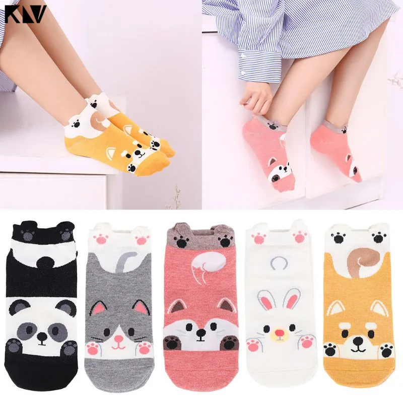 KLV/женские летние хлопковые носки-башмачки милые Мультяшные животные кролик