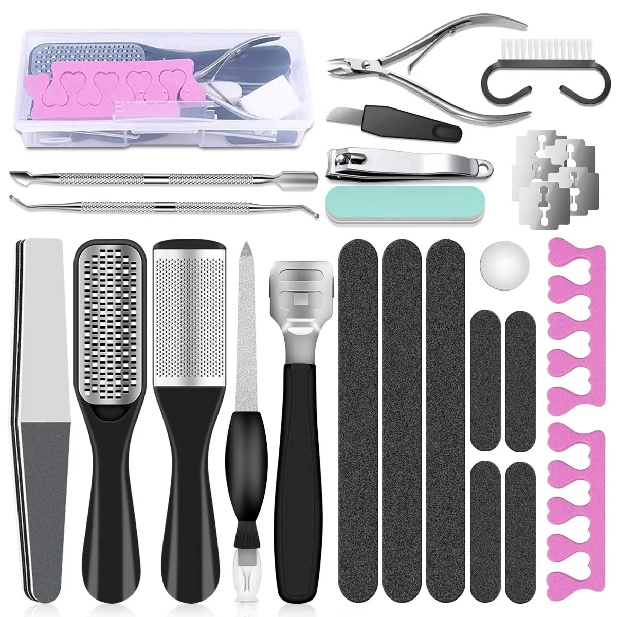 

Professional Pedicure Tools Set 23 in 1 Stainless Steel Foot Care Kit Foot Rasp Dead Skin Remover Pedicure Kit for Women Salon