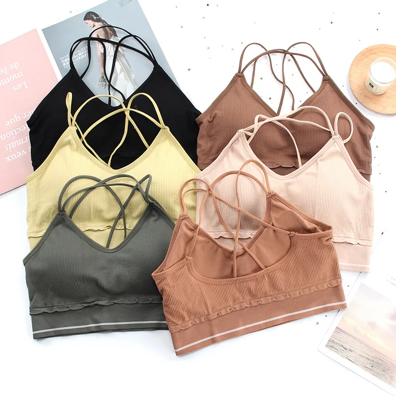 

2021 New Sports Bra Women Steetwear Tube Tops Seamless Fitness Yoga Underwear Vest Sexy Beauty Cross Back Lingerie Bralette Top