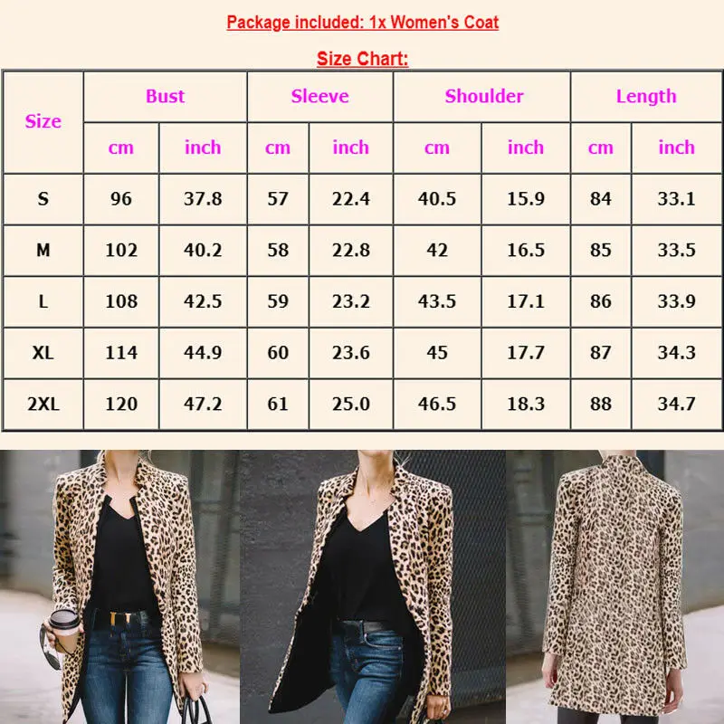 

Meihuida Autumn Women Fashion Leopard Printed Stand Collar Warm Long Jackets Wind Coat Cardigan High Street Wear