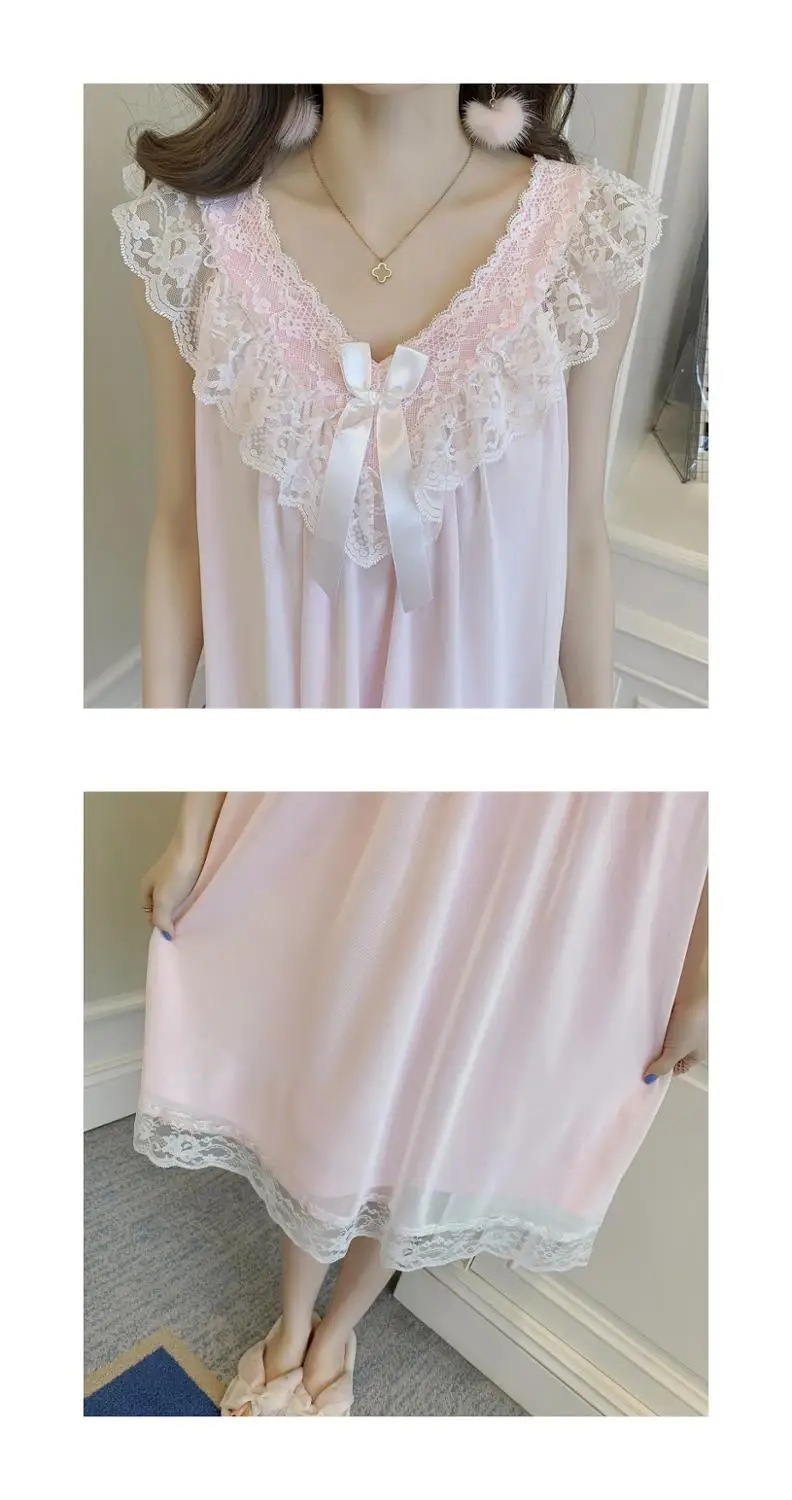 2020 Summer princess sweet condole lace belt breast cushion feminine sense sleeveless nightgown Smooth Lingerie for women | Женская