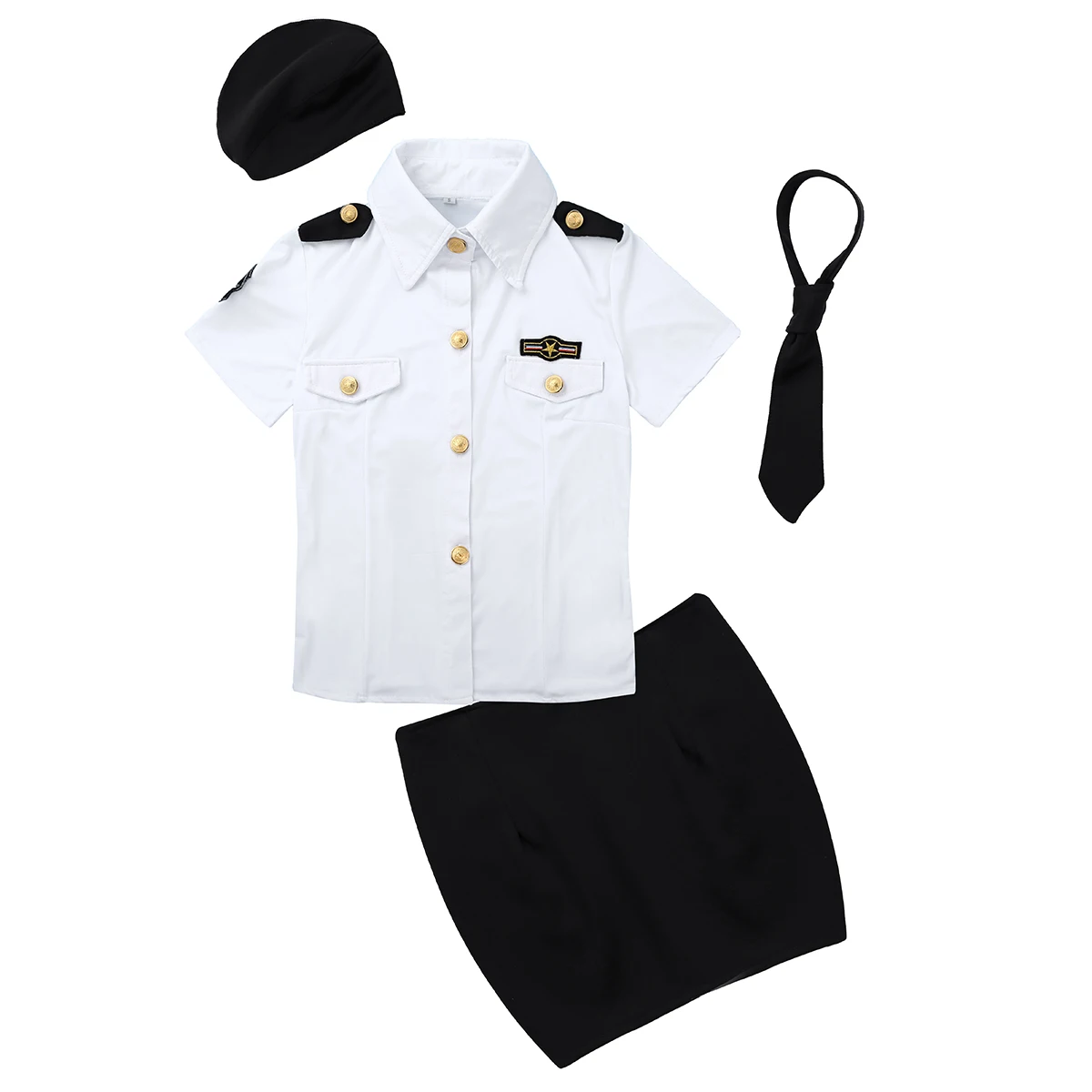 womens police officer policewoman uniform cosplay role play costume turn down collar shirt with mini bodycon skirt hat and tie free global shipping