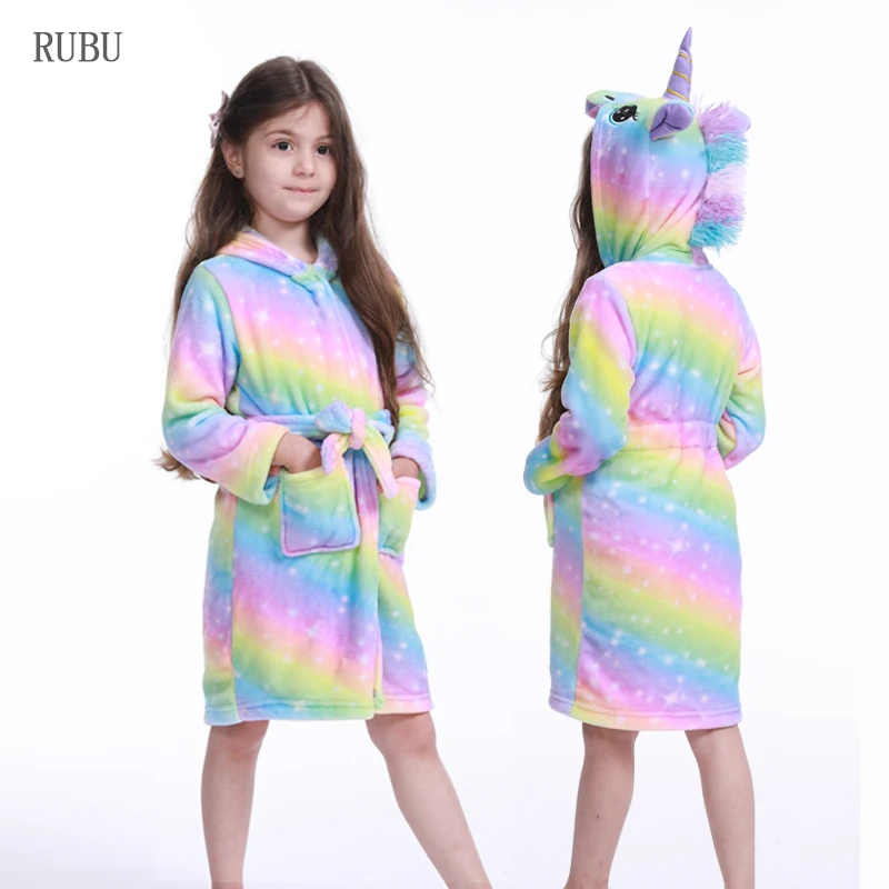 Rainbow stars Kigurumi/Детские Банные халаты с капюшоном и единорогом; детский банный халат со звездами и радугой; пижамы для мальчиков и девочек; ночная рубашка; детская одежда для сна - Цвет: Rainbow stars