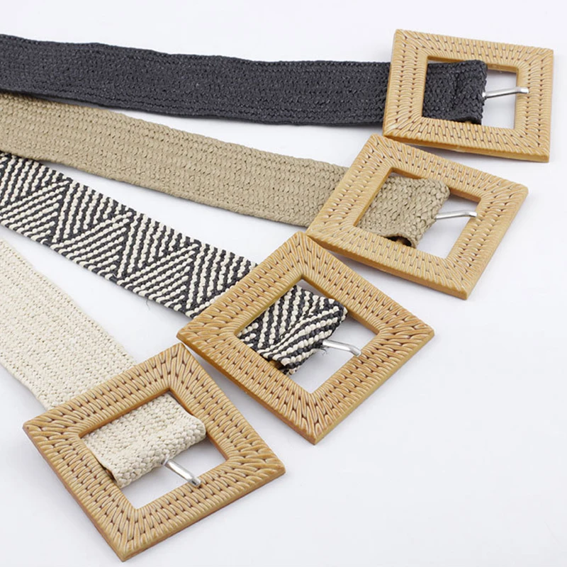 Женский трикотажный широкий эластичный плетеный ремень винтажный квадратный